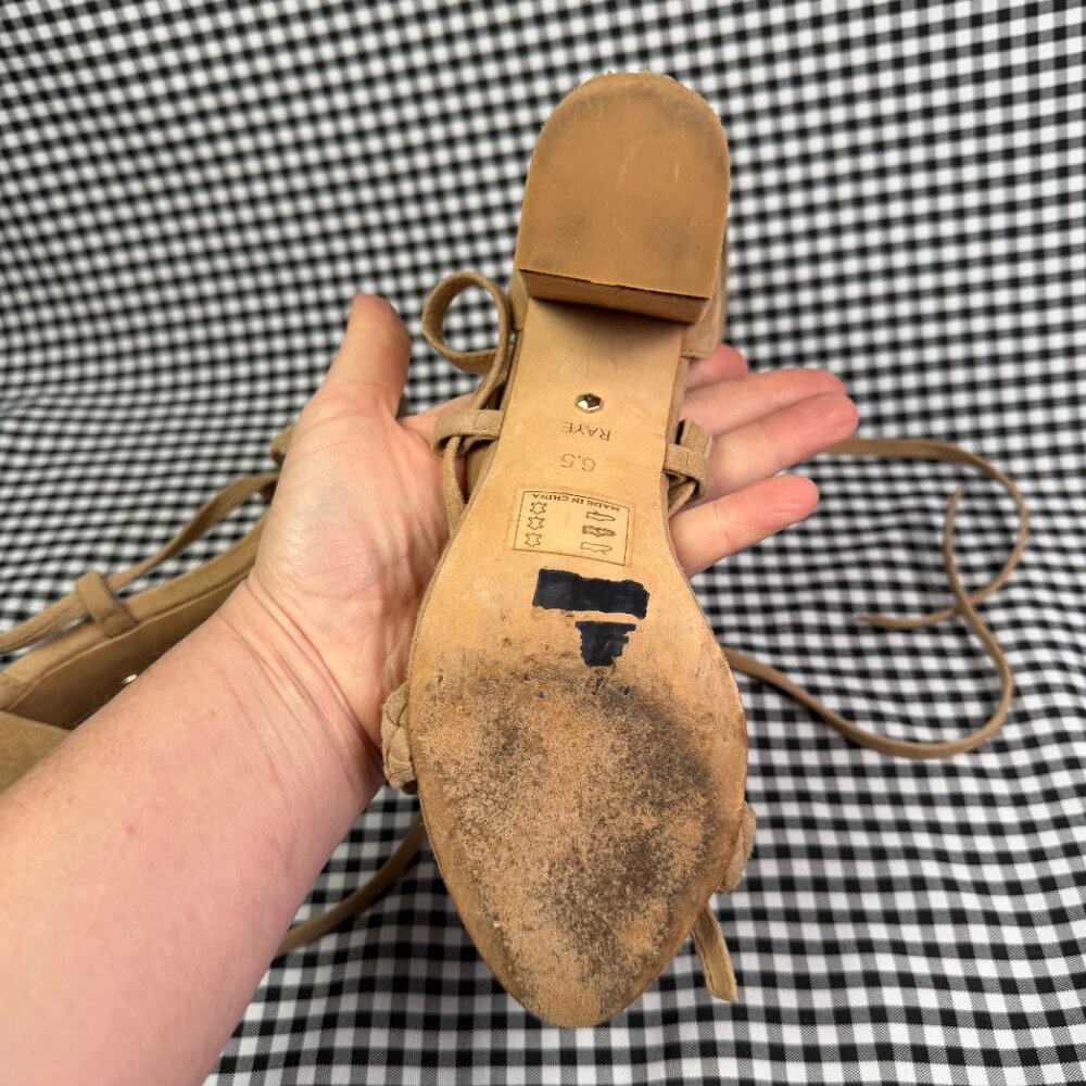 RAYE Lulu Heel Sandal Tan Suede Braided Lace-Up Wrap Block Heel Size 6.5 - Picture 4 of 4